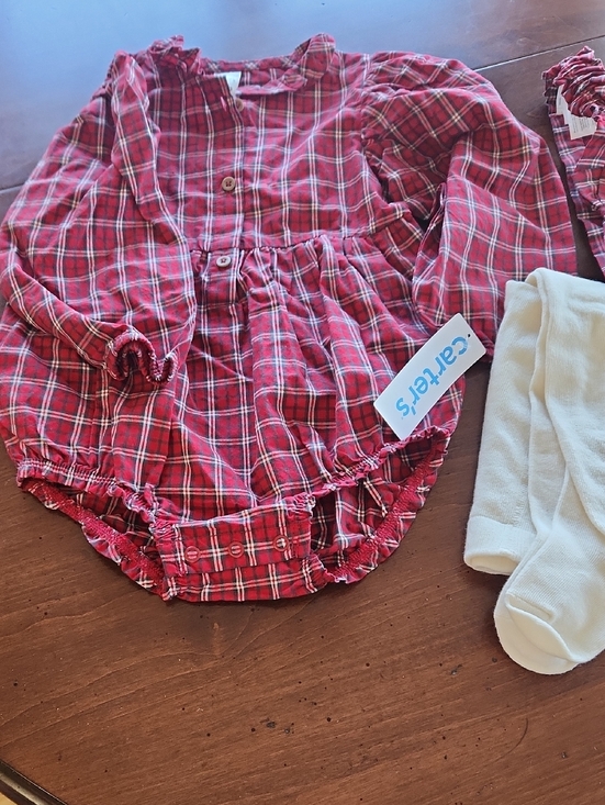 Carter's Other - Carter's 3 Piece Plaid Print Baby Girl Long Sleeve Bodysuit, Tights And Headwra